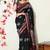 black peacock print woven border viscose  saree with unstitched blouse piece