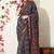 blue ajrakh printed viscose  saree with unstitched blouse piece