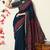 blue ikkat block print viscose  saree with unstitched blouse piece
