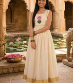 Kasavu a line gown with lotus applique work