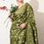 green floral printed cotton silk saree with unstitched blouse piece