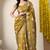 mustard block print cotton silk saree with unstitched blouse piece