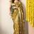 mustard block print cotton silk saree with unstitched blouse piece
