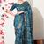turquoise leaf print cotton silk saree with unstitched blouse piece