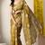 mustard block print cotton silk saree with unstitched blouse piece