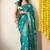 teal block print cotton silk saree with unstitched blouse piece