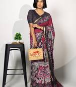 pink madhubani,ethnic printed viscose  saree with unstitched blouse piece