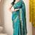 teal paisley print cotton silk saree with unstitched blouse piece