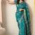 teal paisley print cotton silk saree with unstitched blouse piece