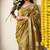 mustard block print cotton silk saree with unstitched blouse piece