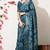 turquoise leaf print cotton silk saree with unstitched blouse piece
