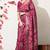 pink leaf print cotton silk saree with unstitched blouse piece
