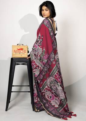pink madhubani,ethnic printed viscose  saree with unstitched blouse piece 3