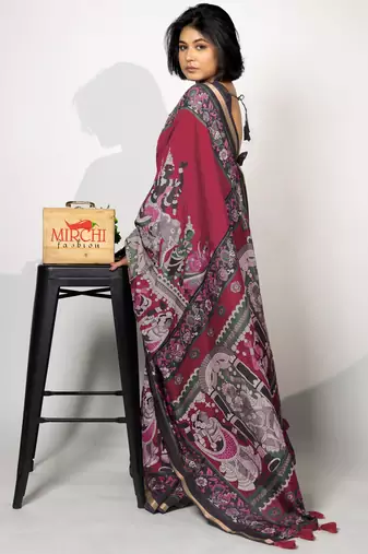 pink madhubani,ethnic printed viscose  saree with unstitched blouse piece