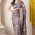purple leaf print cotton silk saree with unstitched blouse piece