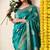 teal block print cotton silk saree with unstitched blouse piece