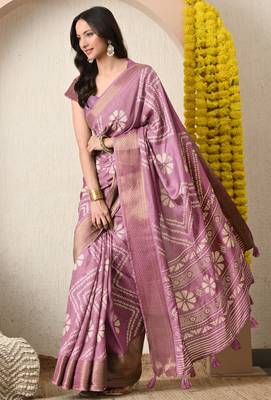 pink floral printed cotton silk saree with unstitched blouse piece 3