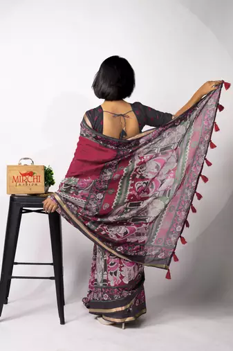 pink madhubani,ethnic printed viscose  saree with unstitched blouse piece