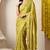 yellow leaf print cotton silk saree with unstitched blouse piece