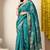teal paisley print cotton silk saree with unstitched blouse piece