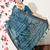 turquoise leaf print cotton silk saree with unstitched blouse piece