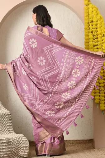 pink floral printed cotton silk saree with unstitched blouse piece