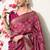 pink leaf print cotton silk saree with unstitched blouse piece