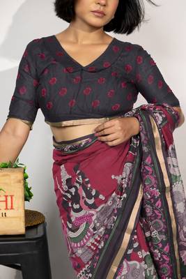 pink madhubani,ethnic printed viscose  saree with unstitched blouse piece 5