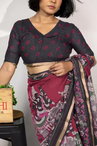 pink madhubani,ethnic printed viscose  saree with unstitched blouse piece