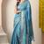 blue leaf print cotton silk saree with unstitched blouse piece