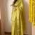 yellow leaf print cotton silk saree with unstitched blouse piece