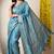 blue leaf print cotton silk saree with unstitched blouse piece