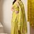 yellow leaf print cotton silk saree with unstitched blouse piece