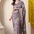 purple leaf print cotton silk saree with unstitched blouse piece