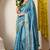 blue leaf print cotton silk saree with unstitched blouse piece