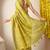 yellow leaf print cotton silk saree with unstitched blouse piece