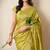 yellow leaf print cotton silk saree with unstitched blouse piece