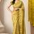 yellow leaf print cotton silk saree with unstitched blouse piece