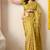 yellow leaf print cotton silk saree with unstitched blouse piece