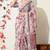 pink floral printed cotton blend saree with unstitched blouse piece