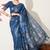 blue floral printed cotton blend saree with unstitched blouse piece