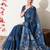blue floral printed cotton blend saree with unstitched blouse piece