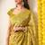 yellow leaf print cotton silk saree with unstitched blouse piece
