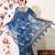 blue floral printed cotton blend saree with unstitched blouse piece