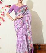 off white floral printed cotton blend saree with unstitched blouse piece