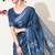 blue floral printed cotton blend saree with unstitched blouse piece