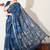 blue floral printed cotton blend saree with unstitched blouse piece