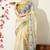 off white floral printed cotton blend saree with unstitched blouse piece