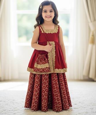 Maroon and gold embroidered lehenga choli set, festive indian ethnic wear 1