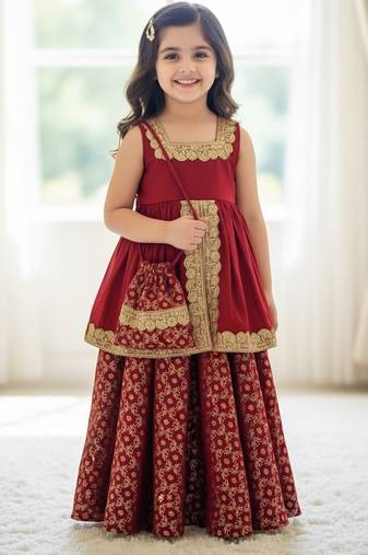 Maroon and gold embroidered lehenga choli set, festive indian ethnic wear